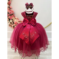 Vestido Infantil Damas de Honra Longo Marsala Pérolas