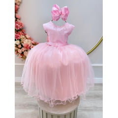 Vestido Infantil Damas de Honra Longo Rosa Pérolas