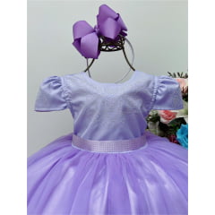 Vestido Infantil Lilás Strass Damas Luxo Mangas Princesas