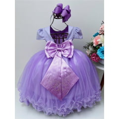 Vestido Infantil Lilás Strass Damas Luxo Mangas Princesas