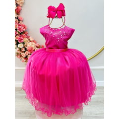 Vestido Infantil Pink Damas de Honra Longo Pérolas e Strass