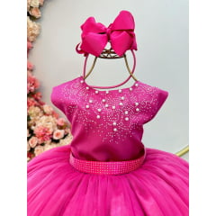 Vestido Infantil Pink Damas de Honra Longo Pérolas e Strass