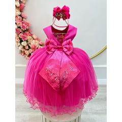 Vestido Infantil Pink Damas de Honra Longo Pérolas e Strass