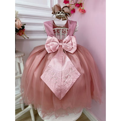Vestido Infantil Rose C/ Strass Pérolas Damas Luxo