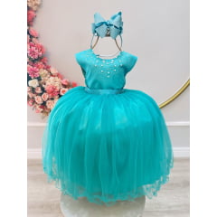 Vestido Infantil Verde Damas Pérolas Strass Luxo