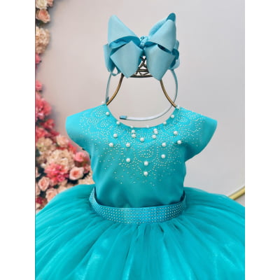 Vestido Infantil Verde Damas Pérolas Strass Luxo