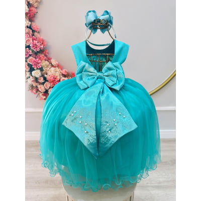 Vestido Infantil Verde Damas Pérolas Strass Luxo