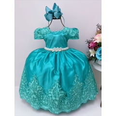 Vestido Infantil Verde Rendado Casamento Damas Luxo Pérolas