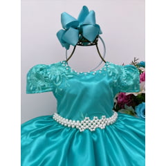 Vestido Infantil Verde Rendado Casamento Damas Luxo Pérolas