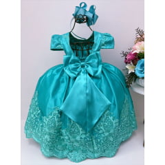 Vestido Infantil Verde Rendado Casamento Damas Luxo Pérolas