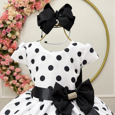 Vestido infantil Branco com poás pretos