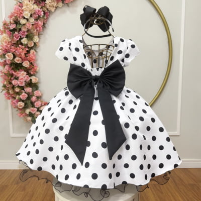 Vestido infantil Branco com poás pretos