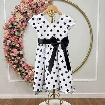 Vestido infantil Branco com poás pretos