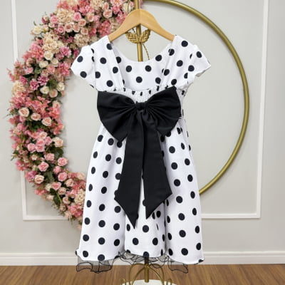 Vestido infantil Branco com poás pretos