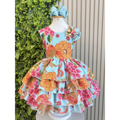 Vestido Infantil Floral  Casual Verde C/ Babados