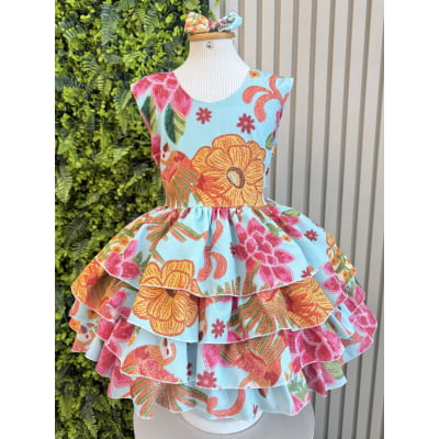 Vestido Infantil Floral  Casual Verde C/ Babados