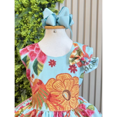Vestido Infantil Floral  Casual Verde C/ Babados