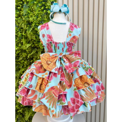 Vestido Infantil Floral  Casual Verde C/ Babados