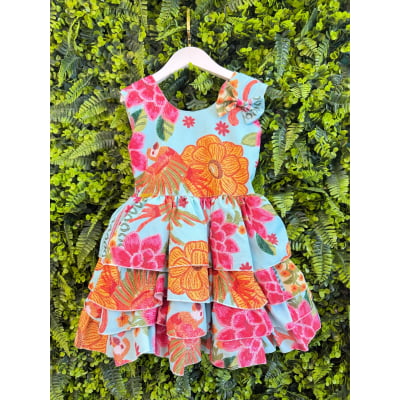 Vestido Infantil Floral  Casual Verde C/ Babados