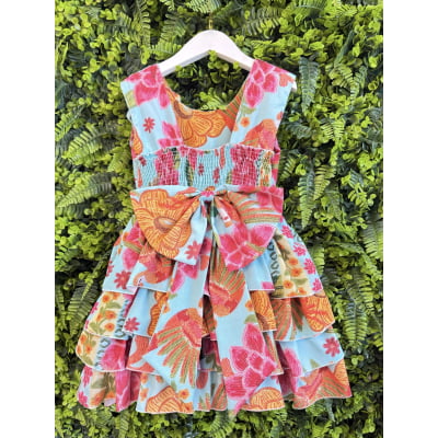 Vestido Infantil Floral  Casual Verde C/ Babados