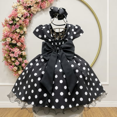 Vestido infantil Preto com poás brancos