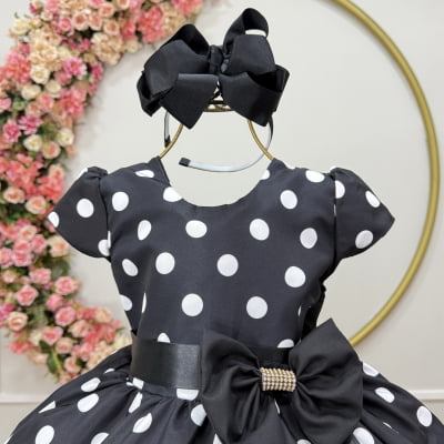 Vestido infantil Preto com poás brancos