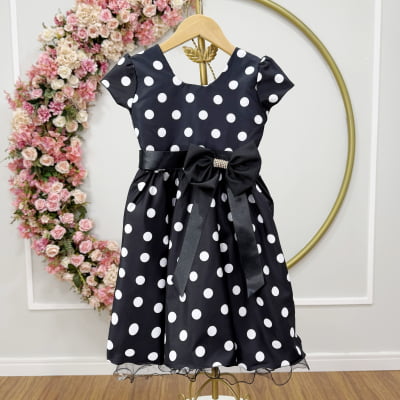 Vestido infantil Preto com poás brancos