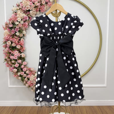 Vestido infantil Preto com poás brancos