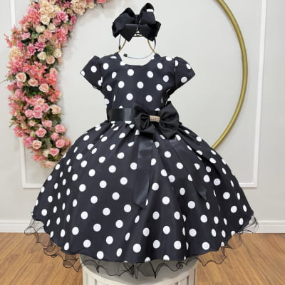 Vestido infantil Preto com poás brancos