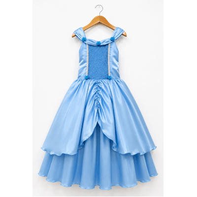 Fantasia Infantil Cinderela Azul Acetinado Renda e Brilho Fantasia Infantil Cinderela Azul Acetinado Renda e Brilho