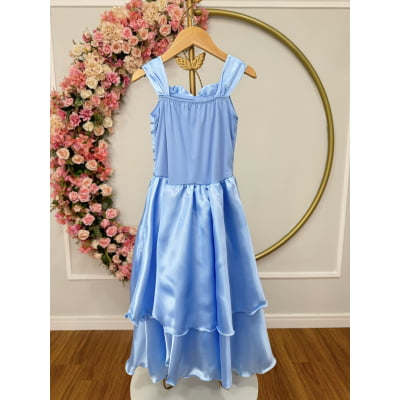 Fantasia Infantil Cinderela Azul C/ Renda e Brilho