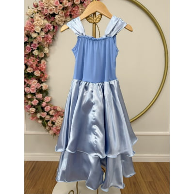 Fantasia Infantil Cinderela Azul Glitter no busto c/ saia em cetim