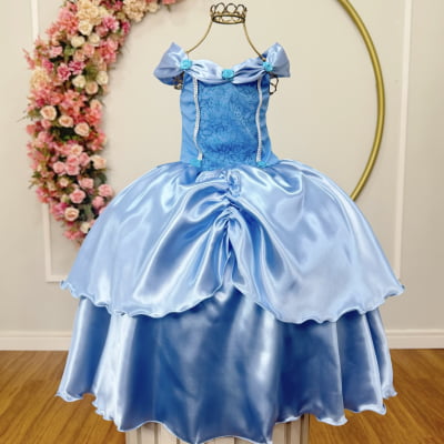 Fantasia Infantil Cinderela Azul Renda Brilho Fantasia Infantil Cinderela Azul Renda Brilho
