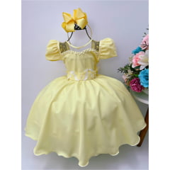 Vestido Infantil Amarelo C/ Aplique de Borboletas Pérolas