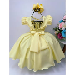 Vestido Infantil Amarelo C/ Aplique de Borboletas Pérolas