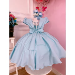 Vestido Infantil Azul C/ Aplique de Borboletas e Pérolas