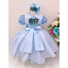 Vestido Infantil Azul C/ Borboletas Pérolas