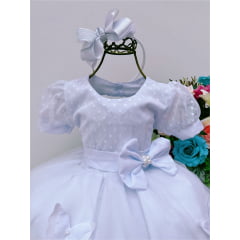 Vestido Infantil Branco C/ Borboletas Pérolas