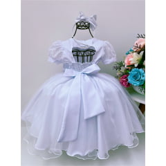 Vestido Infantil Branco C/ Borboletas Pérolas