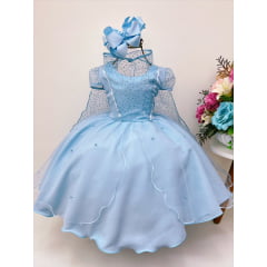 Vestido Infantil Frozen Com Capa Festas de Princesas Luxo