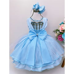 Vestido Infantil Azul Com Capa Luxo Festas de Princesas