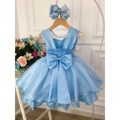 Vestido Infantil Azul Flocos de Gelo Com Capa Luxo Festas de Princesas