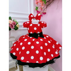 Vestido Infantil Minnie Vermelho Bolinhas Brancas Com Laço