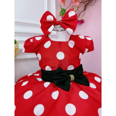 Vestido Infantil Minnie Vermelho Bolinhas Brancas Com Laço