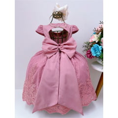 Vestido Infantil Rosé C/ Borboletas Bordado Pérolas