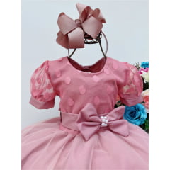 Vestido Infantil Rosé C/ Borboletas Pérolas