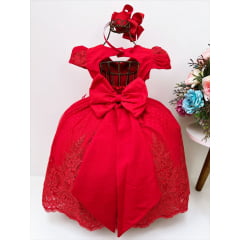 Vestido Infantil Vermelho C/ Borboletas Bordado Pérolas