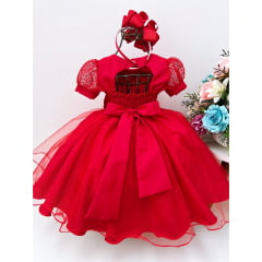 Vestido Infantil Vermelho C/ Borboletas Pérolas