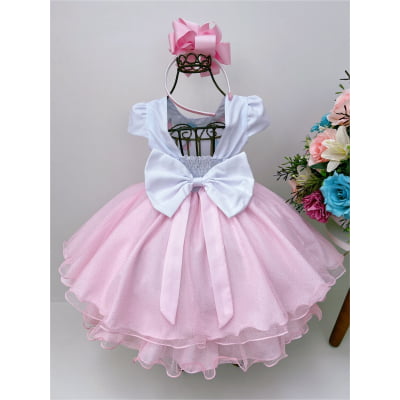Vestido Infantil Branco Com Strass e Borboletas Luxo