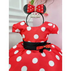 Vestido Infantil Minnie  Vermelho C/ Bolinhas Brancas Festas